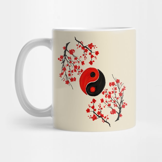 Yin Yang and Sakura Red Blossom by Nartissima